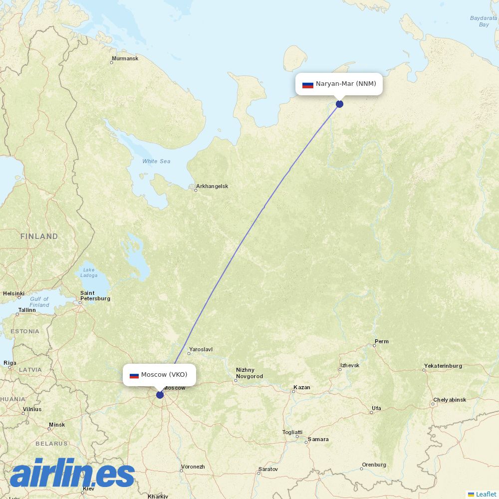UTair from Naryan-Mar destination map