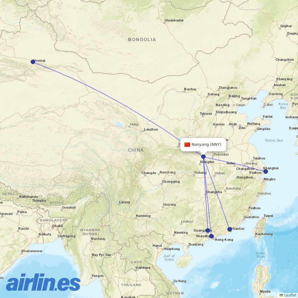 China Southern Airlines from Nanyang Airport destination map