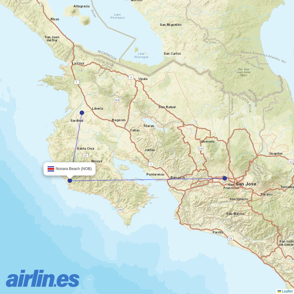 GetJet Airlines from Nosara Beach destination map