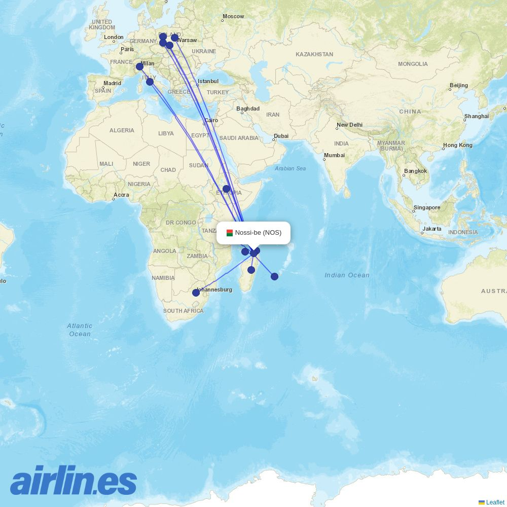 Madagascar Airlines at NOS route map