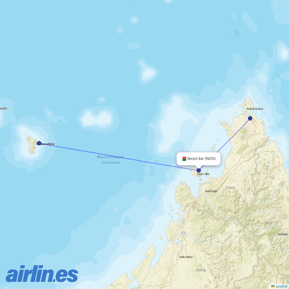 EWA AIR at NOS route map