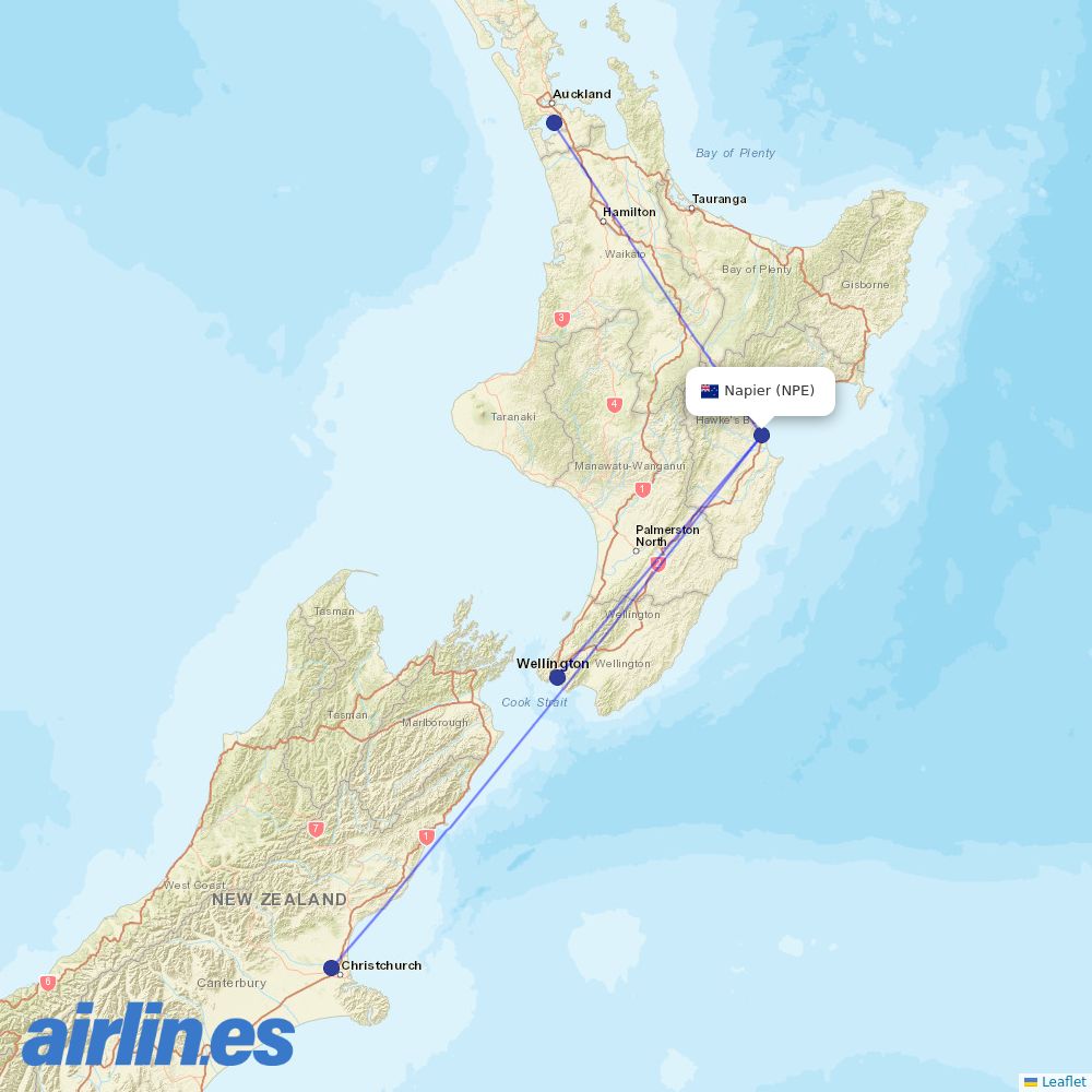 Air New Zealand at NPE route map