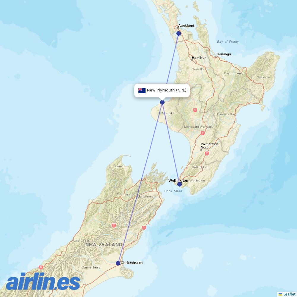Air New Zealand at NPL route map