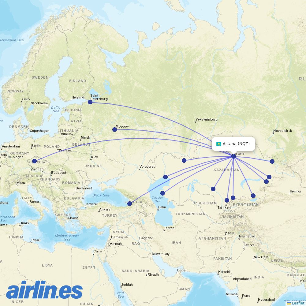 SCAT Airlines at NQZ route map