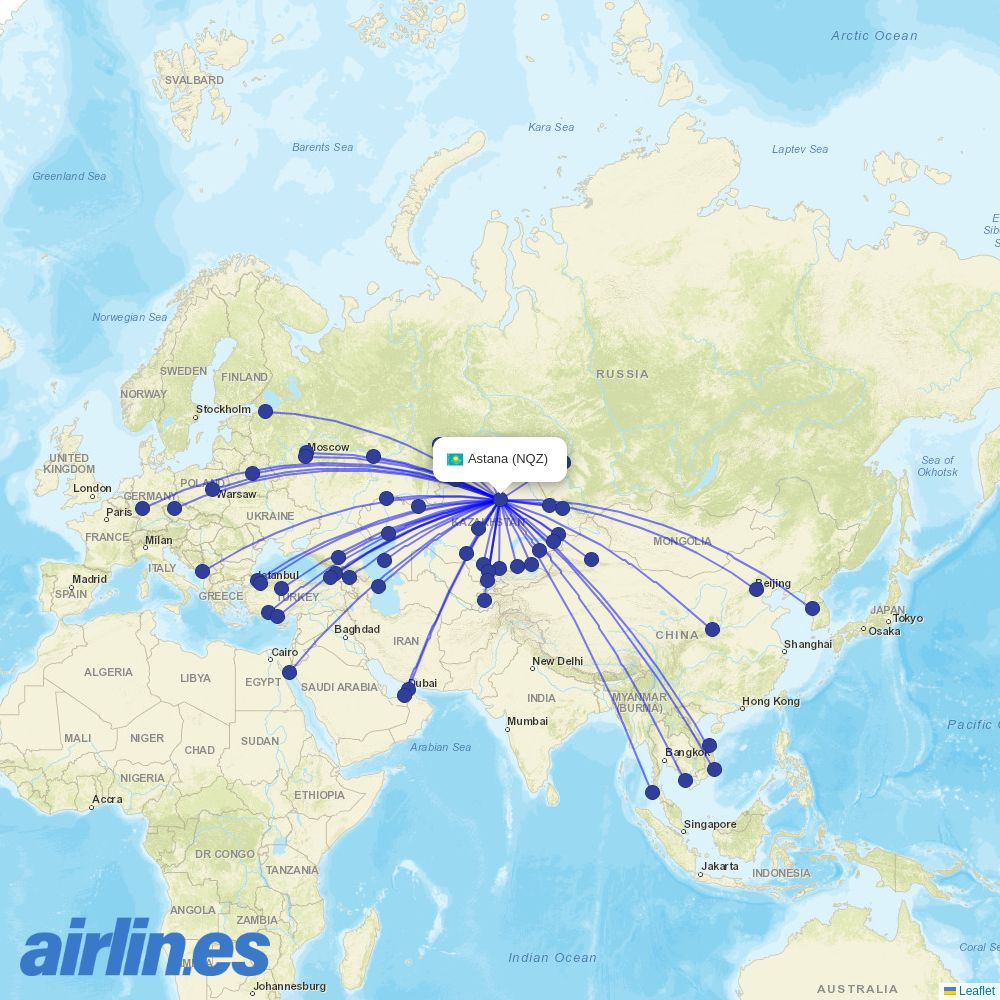 FlyArystan at NQZ route map