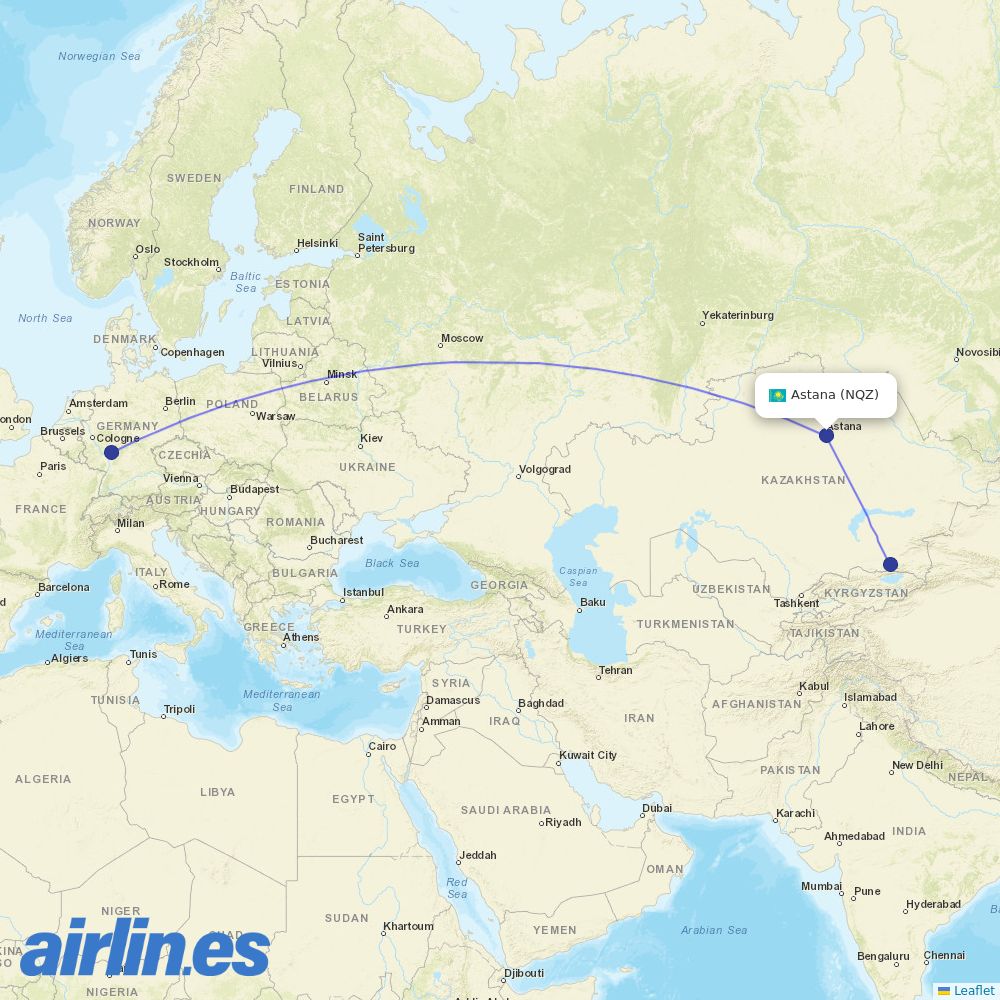 Lufthansa from Nursultan Nazarbayev destination map