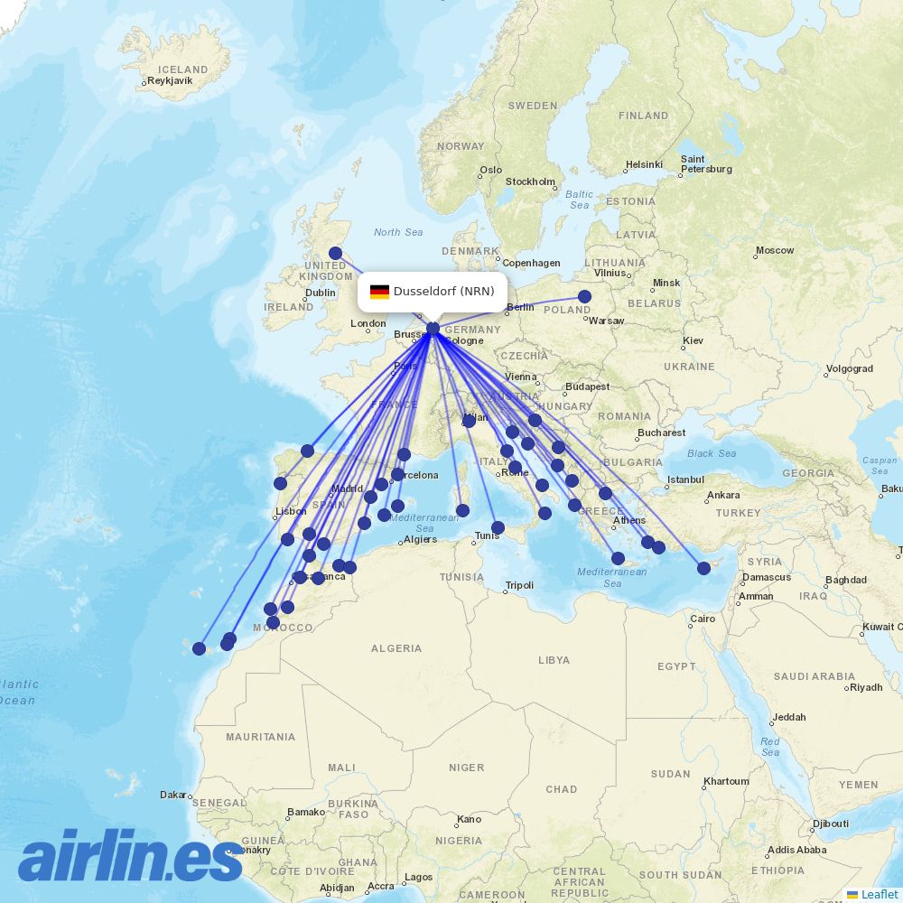 Ryanair from Niederrhein destination map