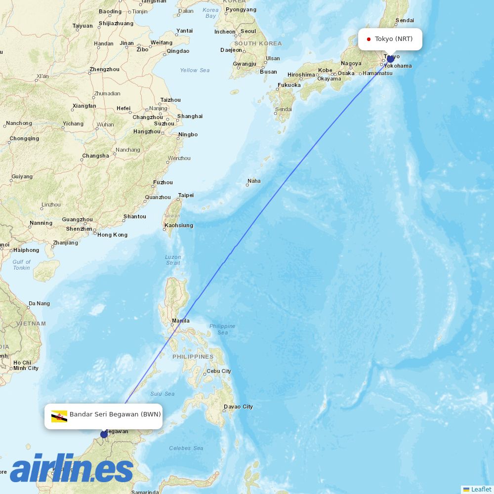 Royal Brunei Airlines at NRT route map
