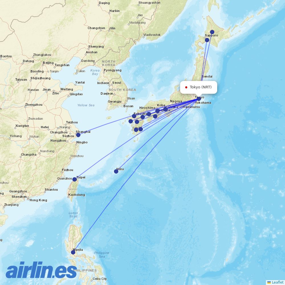 Jetstar Japan from Narita International Airport destination map