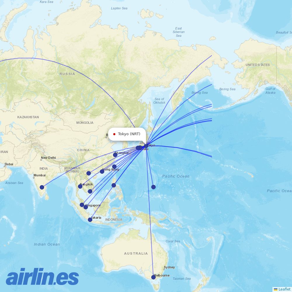 JAL at NRT route map