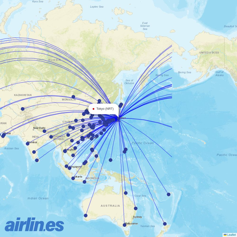 Air Cambodia from Narita International Airport destination map