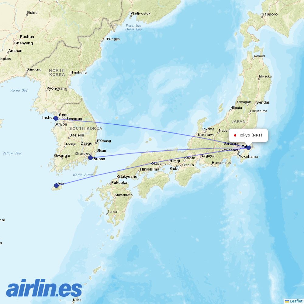 Korean Air at NRT route map