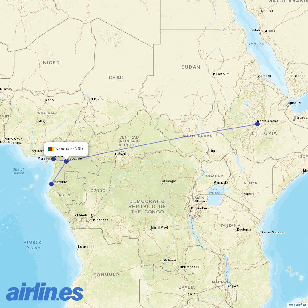 Ethiopian Airlines from Yaounde Nsimalen destination map