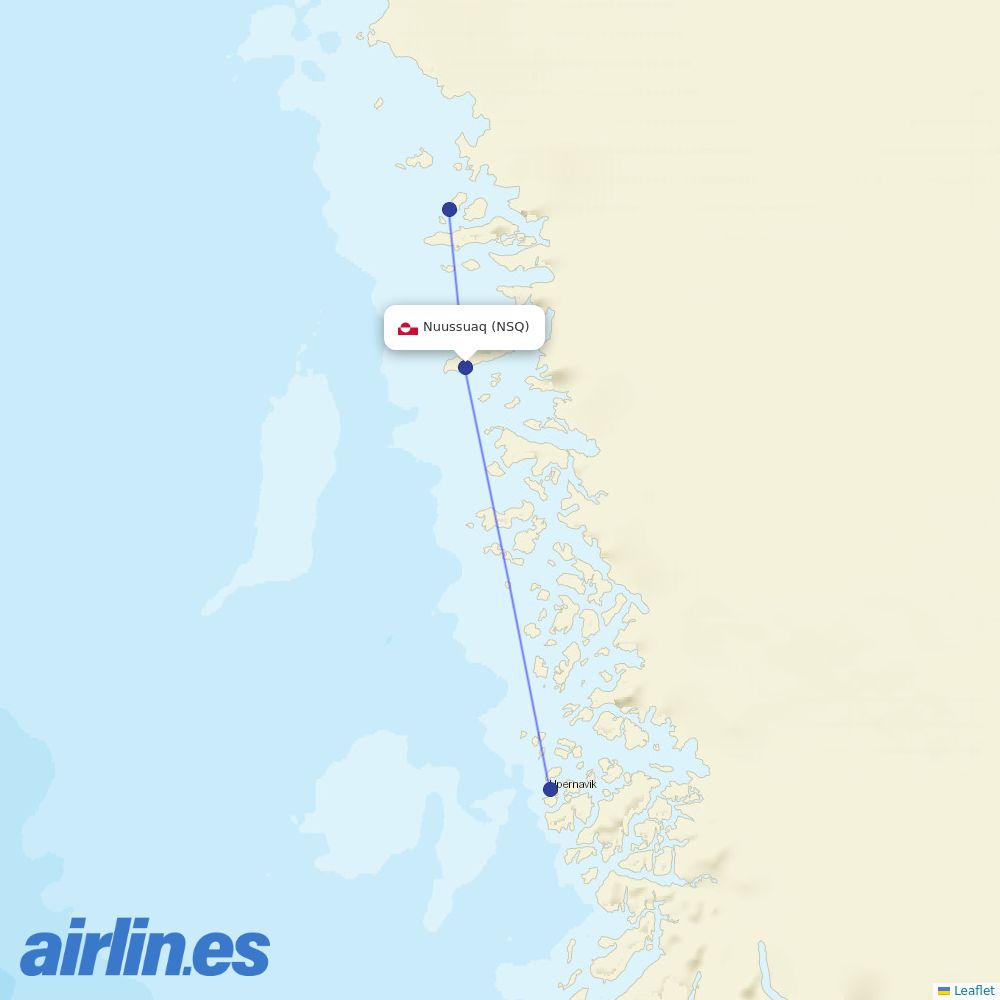 Air Greenland from Nuussuaq Heliport destination map