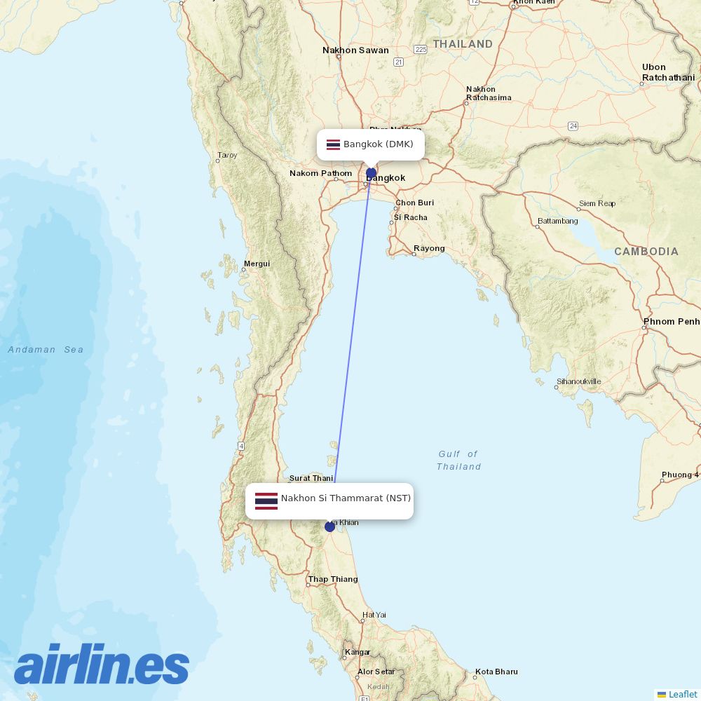 Thai Lion Air at NST route map