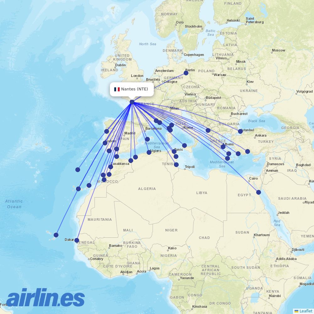 Transavia France at NTE route map