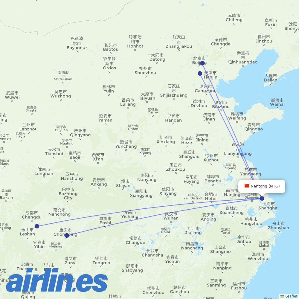 Air China from Nantong Airport destination map