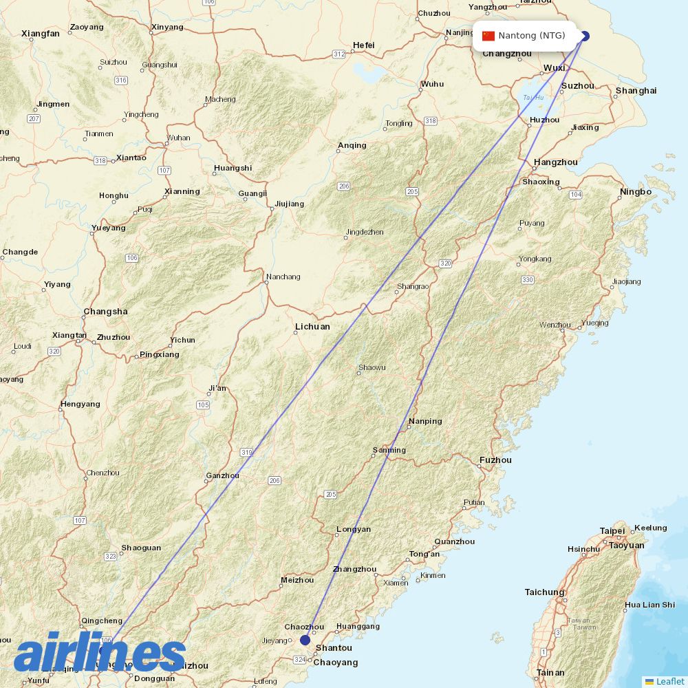 China Southern Airlines from Nantong Airport destination map
