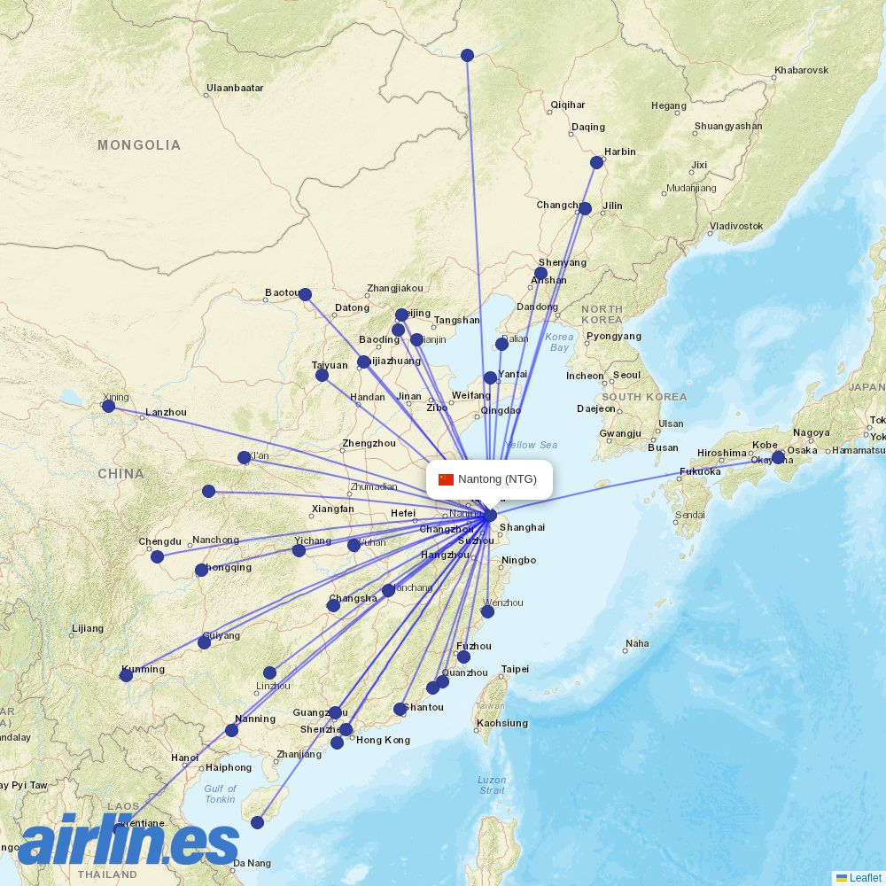Tianjin Airlines from Nantong Airport destination map