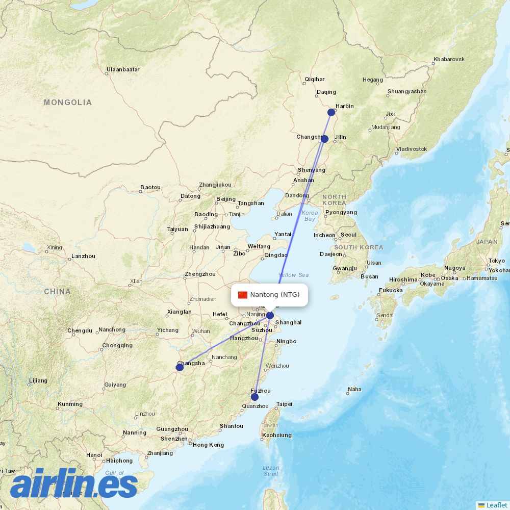 Xiamen Airlines from Nantong Airport destination map