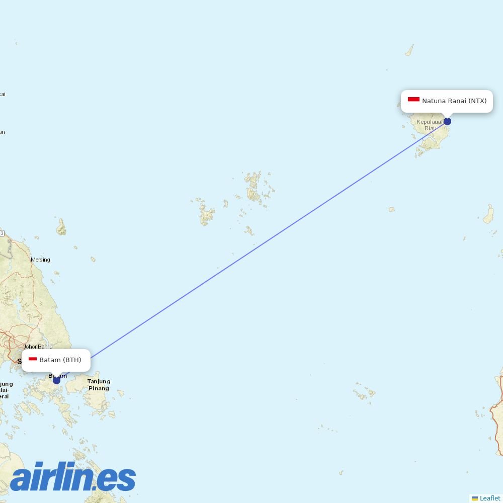 Nam Air from Natuna Ranai Airport destination map
