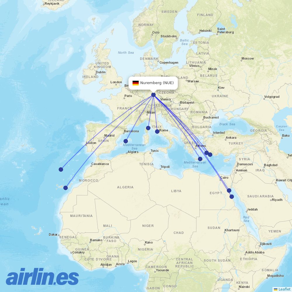 Eurowings from Nuremberg Airport destination map