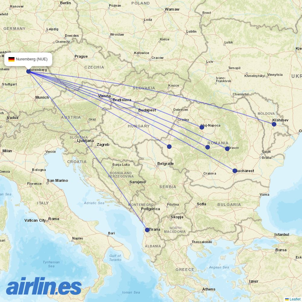 Wizz Air Malta from Nuremberg Airport destination map