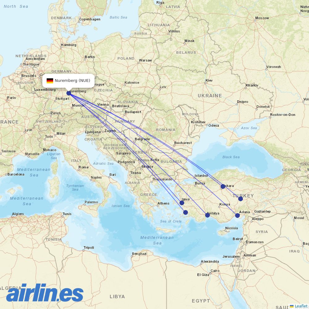 Corendon Airlines at NUE route map