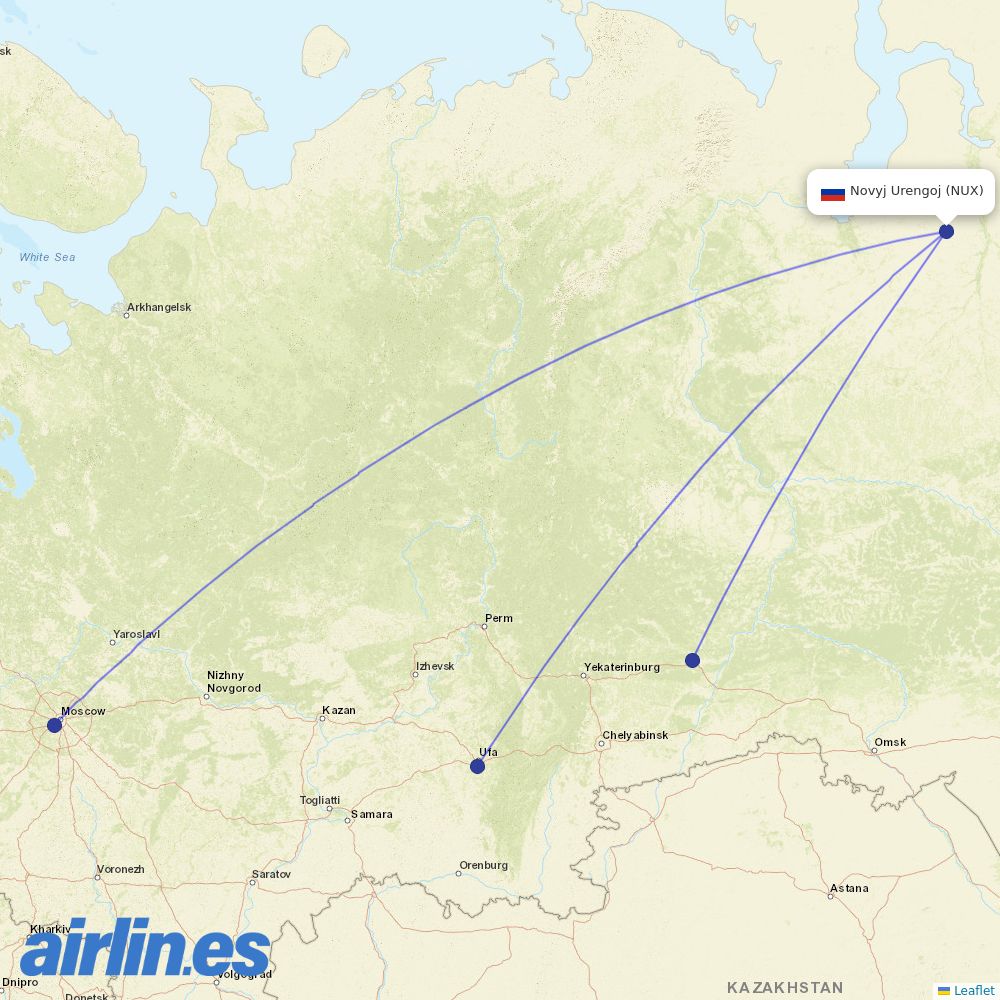 Gazpromavia at NUX route map