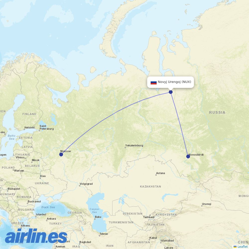 S7 Airlines from NayUrengoy destination map