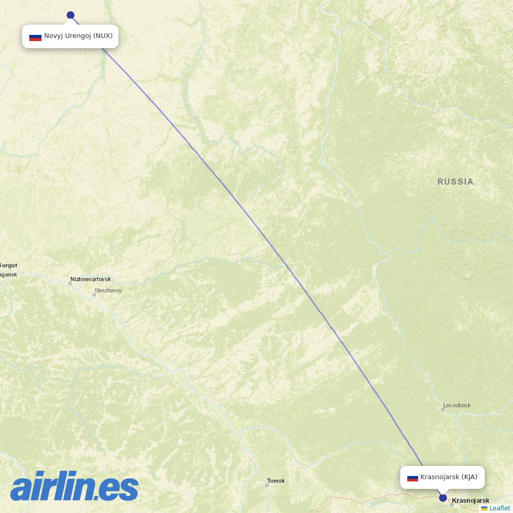 Aeroflot from NayUrengoy destination map
