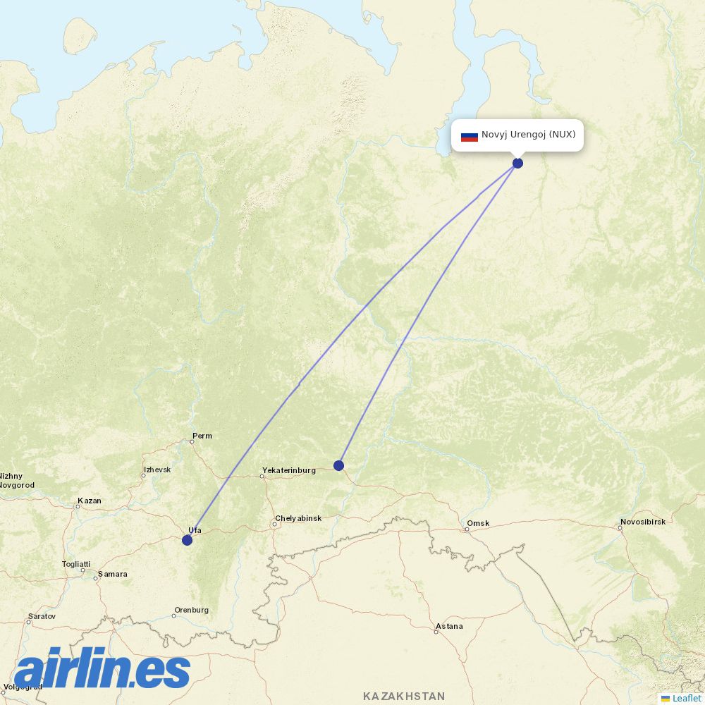 UTair from NayUrengoy destination map