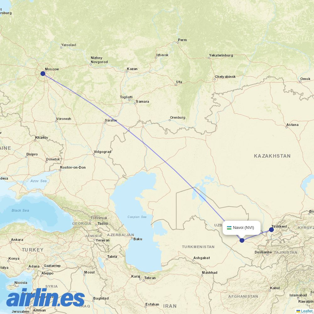 Uzbekistan Airways from Navoi Airport destination map