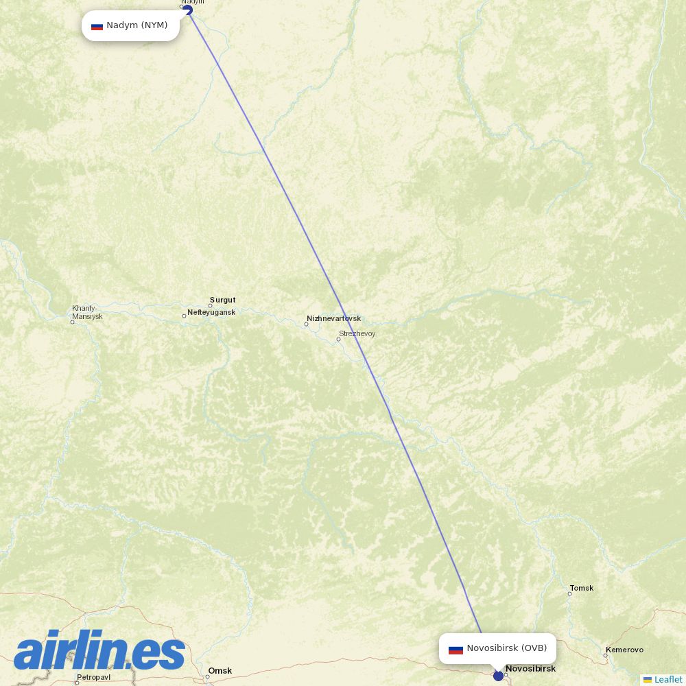 S7 Airlines from Nadym Airport destination map