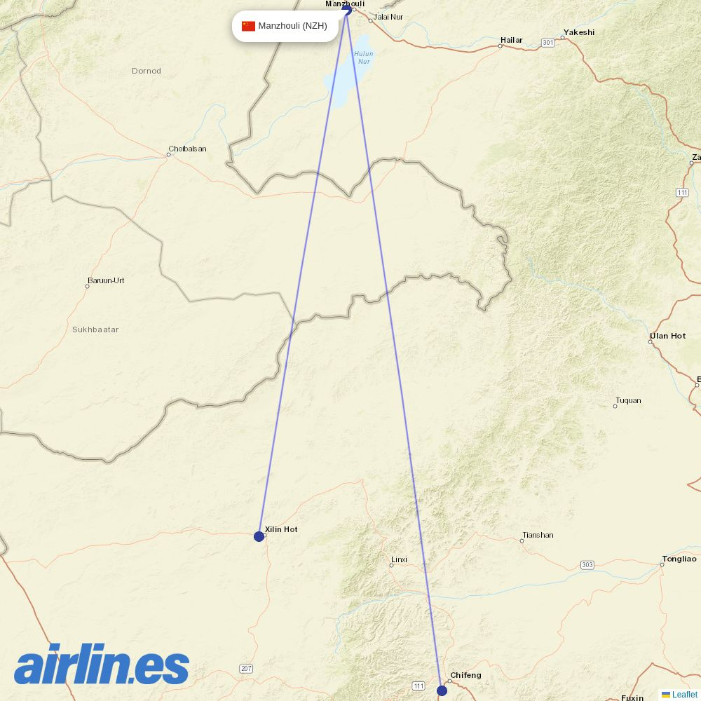Genghis Khan Airlines at NZH route map