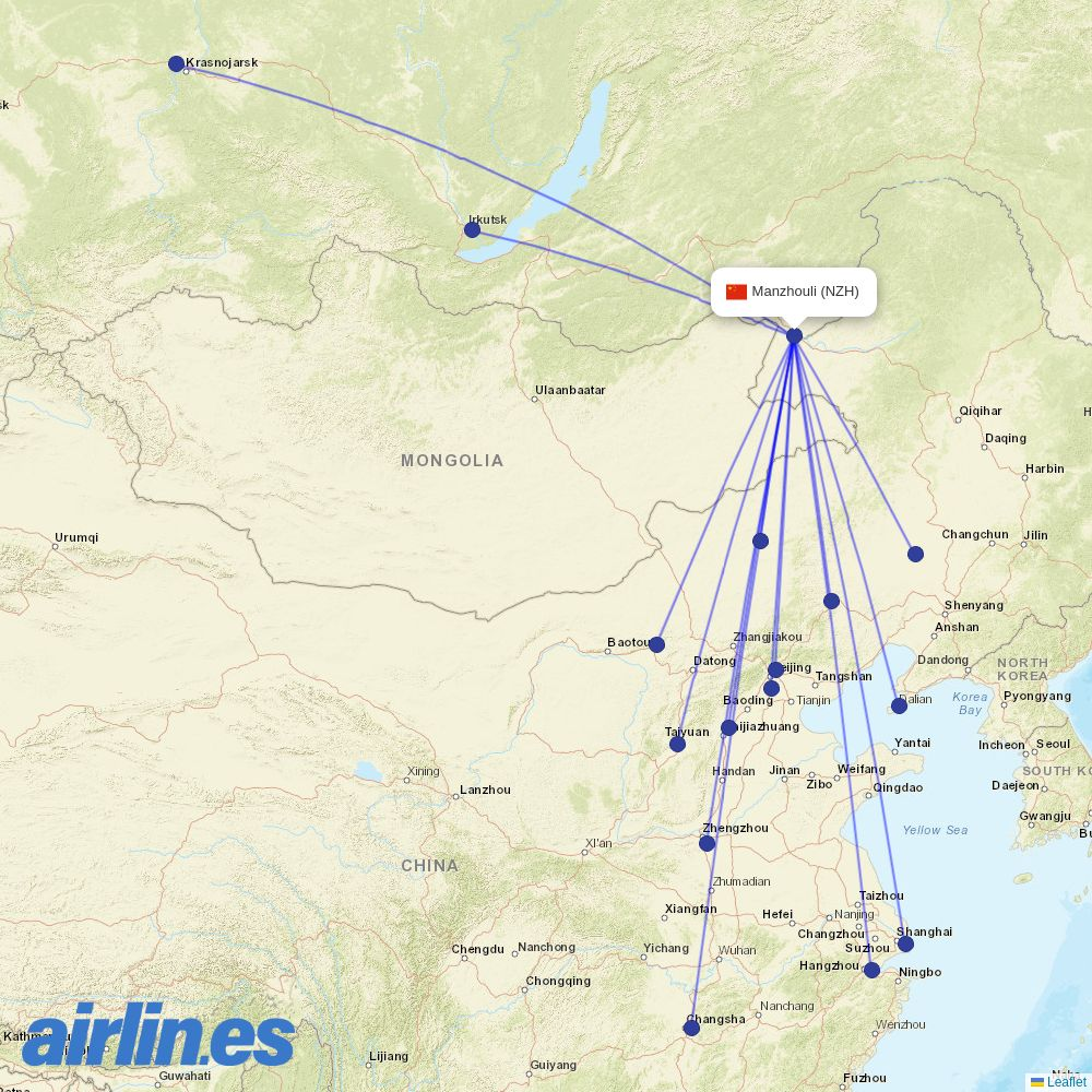 IrAero from Manzhouli destination map