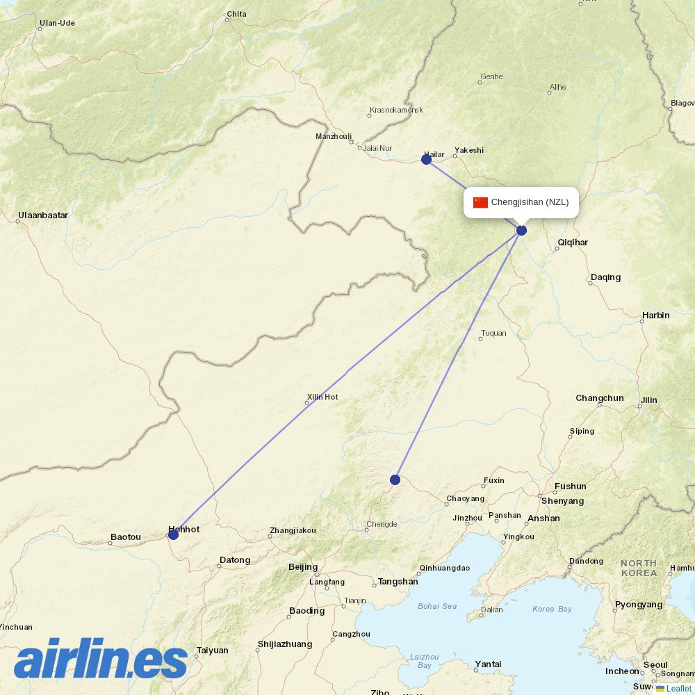 Genghis Khan Airlines at NZL route map