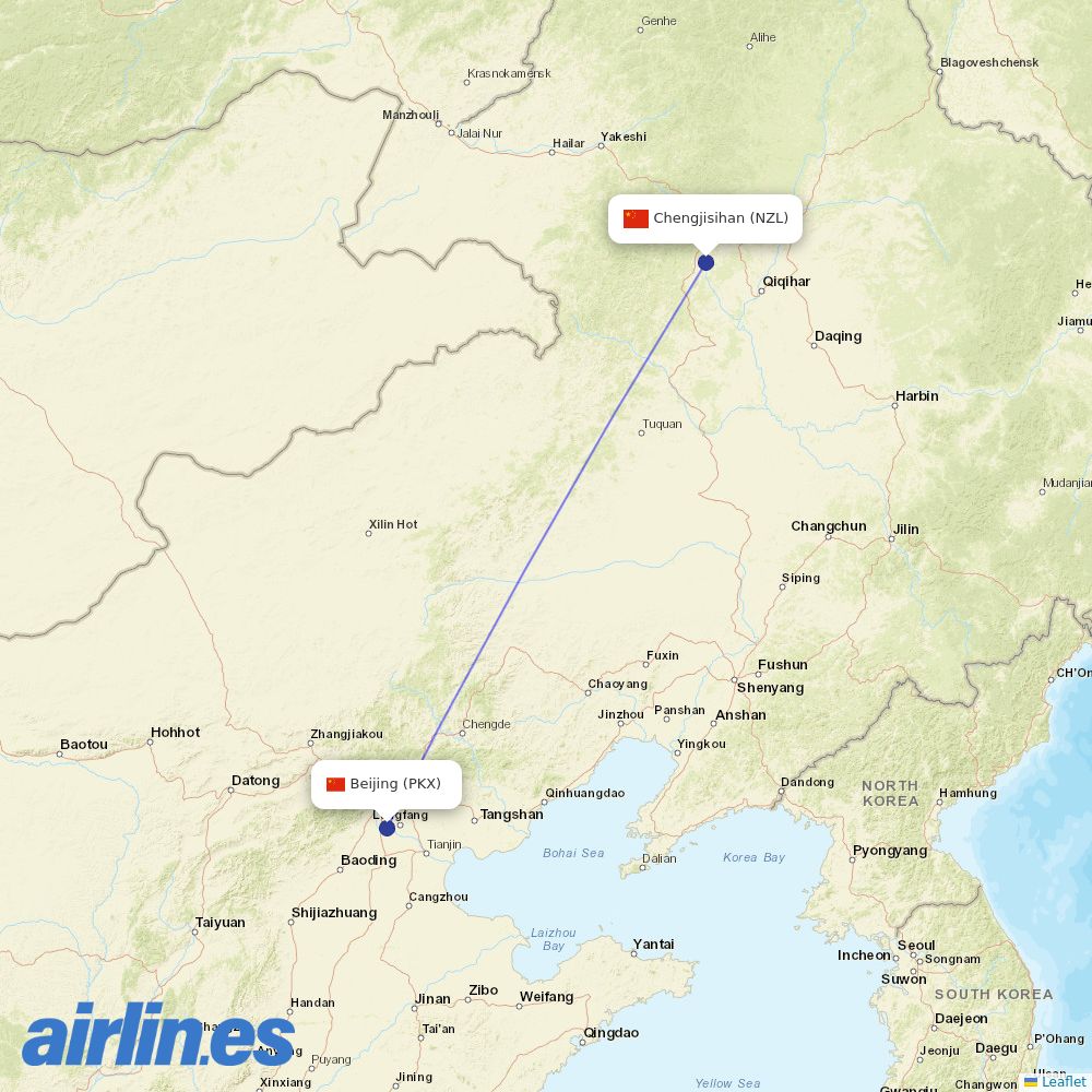 Hebei Airlines from Zhalantun Chengjisihan Airport destination map