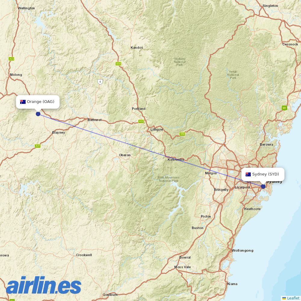 Rex Airlines from Orange destination map