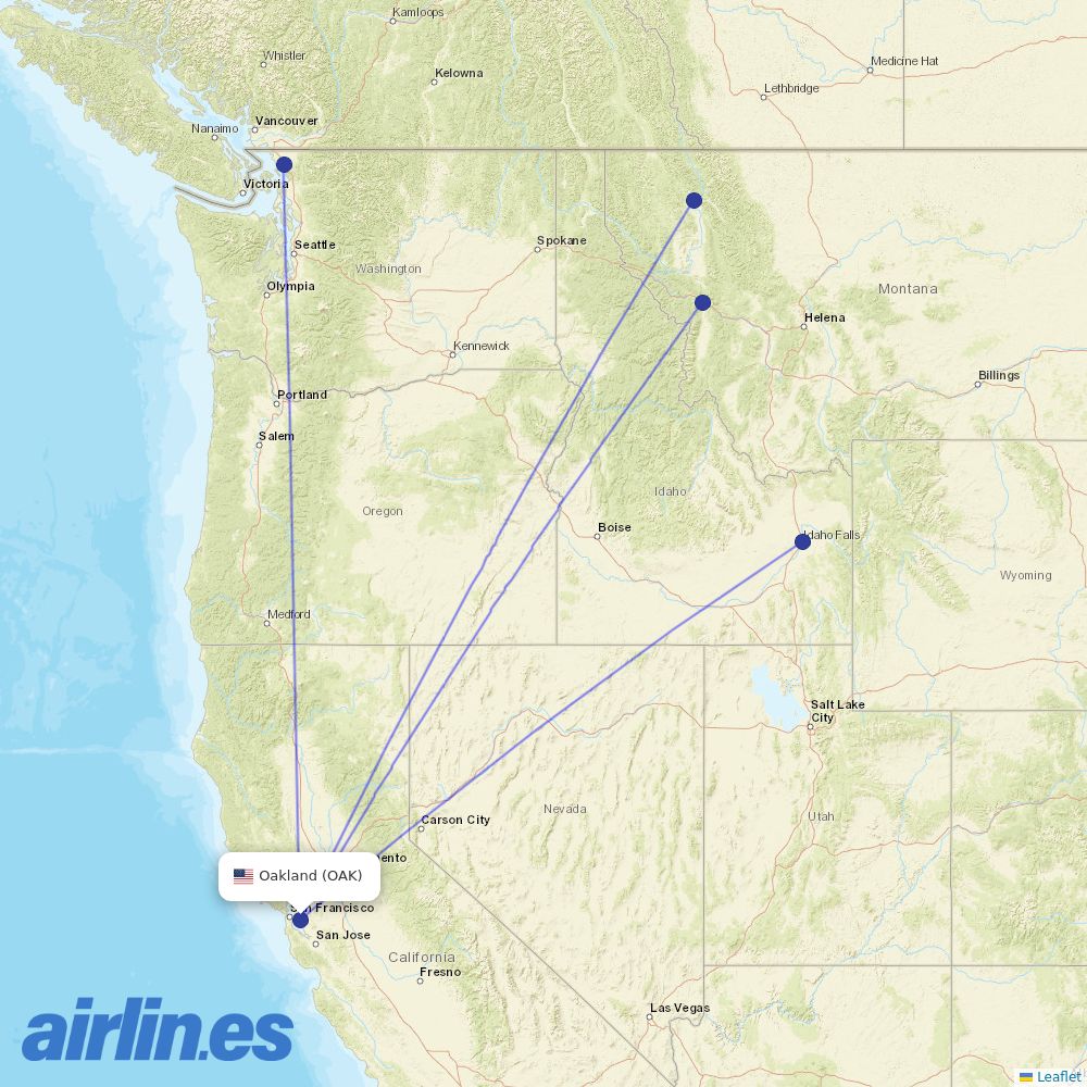 Allegiant Air from Metropolitan Oakland International destination map