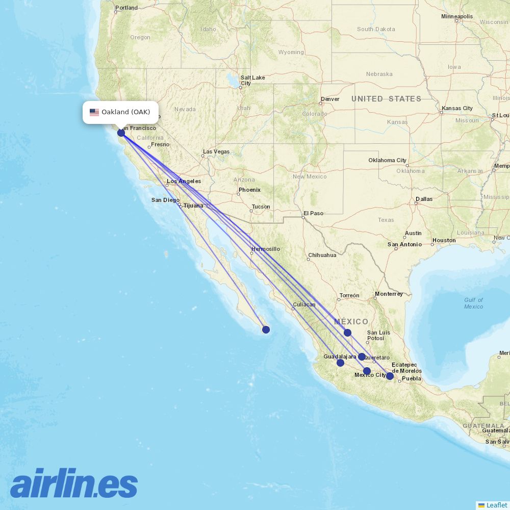 Volaris from Metropolitan Oakland International destination map