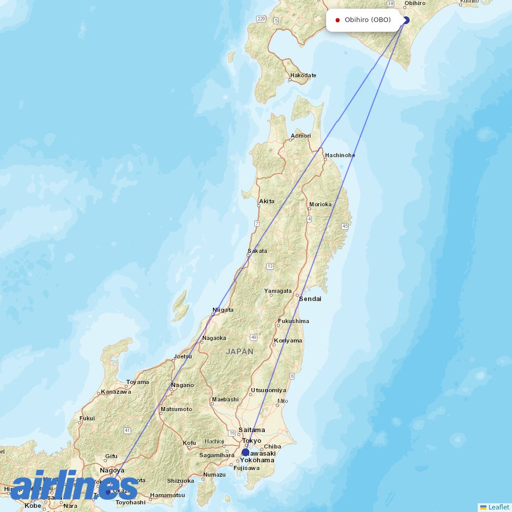 JAL from Obihiro destination map