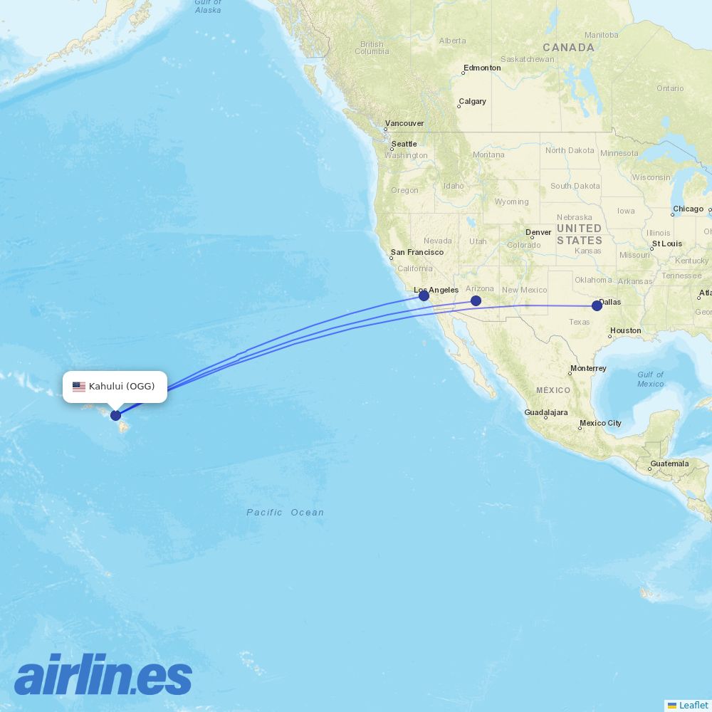 American Airlines from Kahului destination map