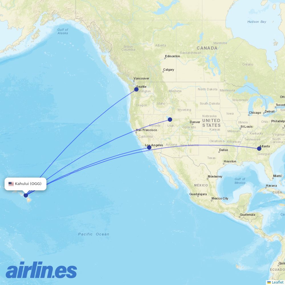 Delta Air Lines from Kahului destination map