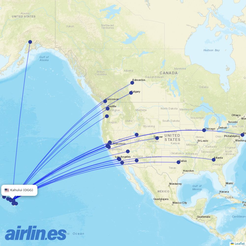 United Airlines from Kahului destination map