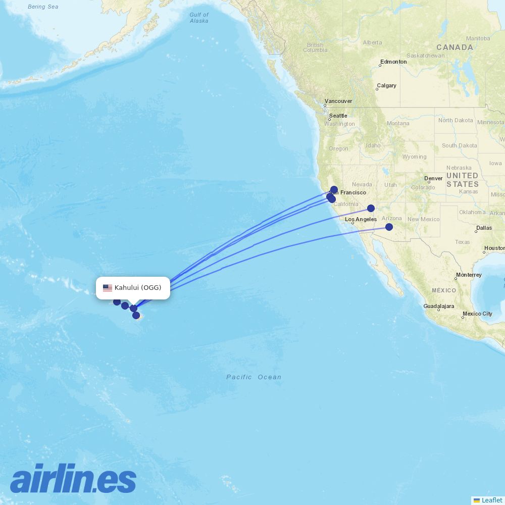 Southwest Airlines from Kahului destination map