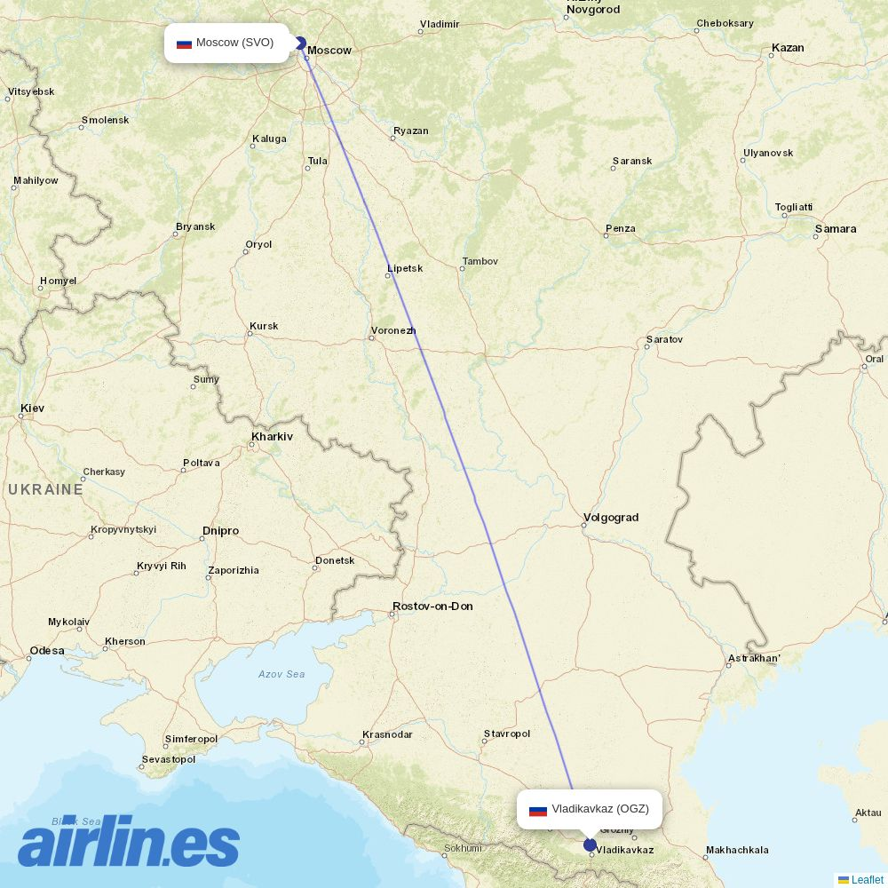 Smartavia from Beslan Airport destination map