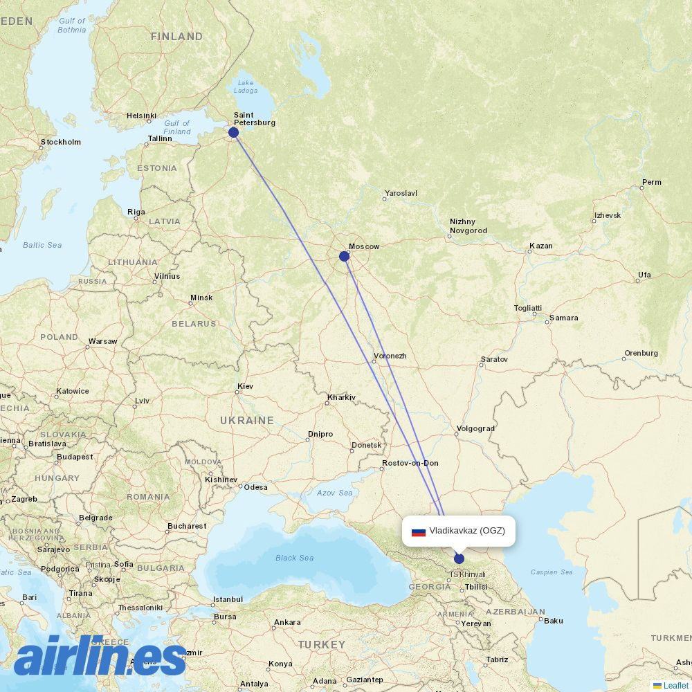 Pobeda from Beslan Airport destination map