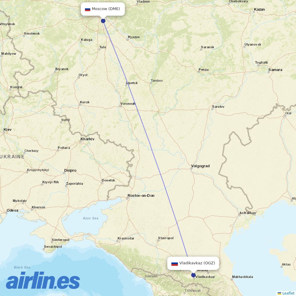 Ural Airlines from Beslan Airport destination map