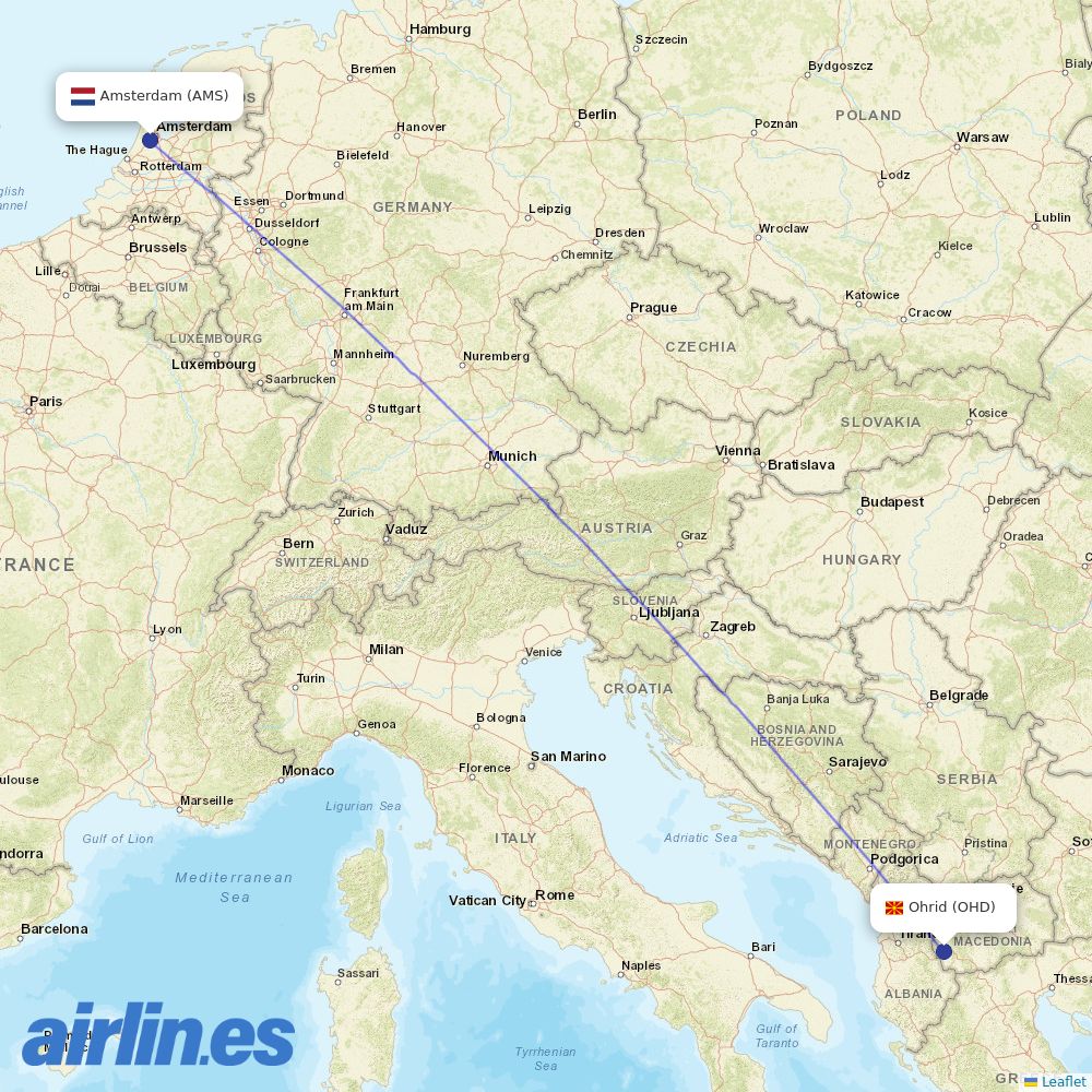 TUIfly Netherlands from Ohrid destination map